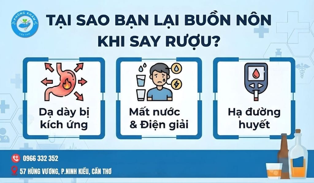 Nguyên nhân buồn nôn khi say rượu và dịch vụ truyền dịch giải rượu, giảm nôn cấp tốc tại Phòng khám Cần Thơ