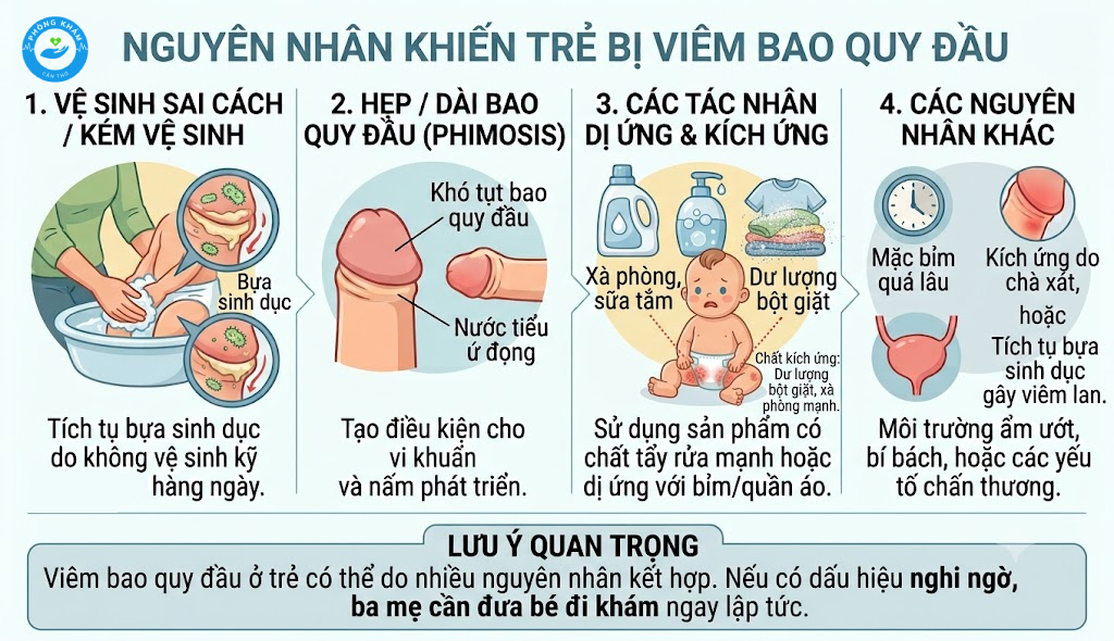 Nguyên nhân khiến trẻ bị viêm bao quy đầu
