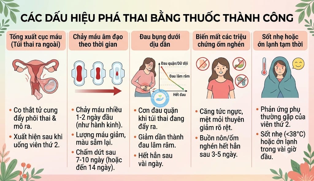 Các dấu hiệu phá thai bằng thuốc thành công