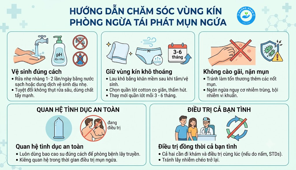 Hướng dẫn chăm sóc vùng kín giúp ngăn ngừa mụn ngứa tái phát