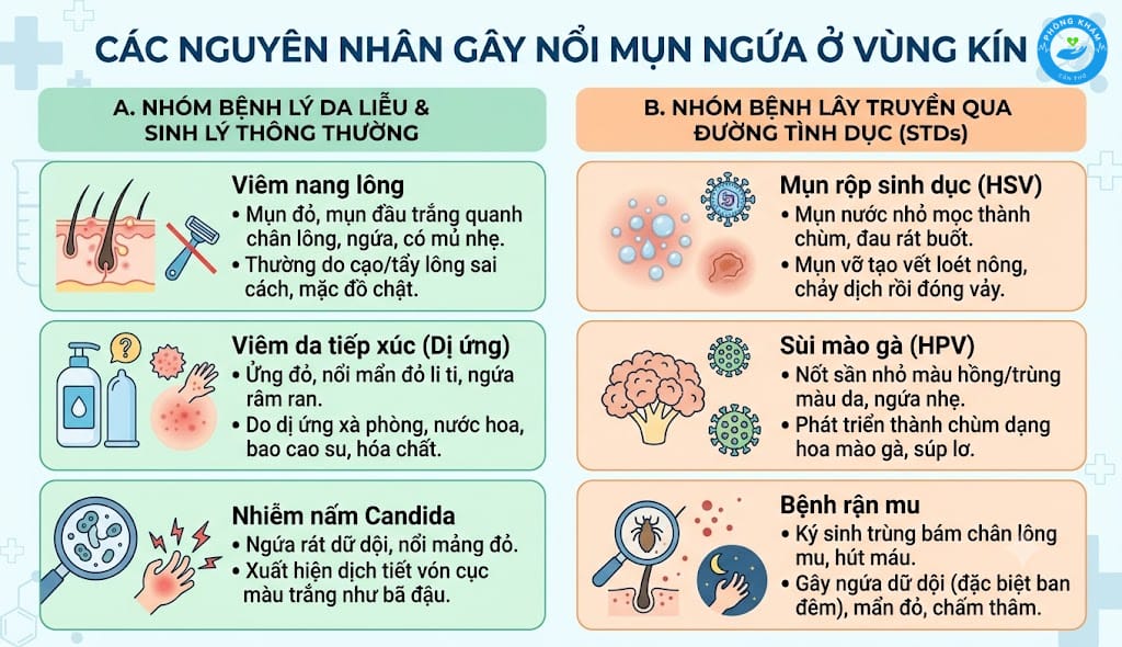 Các nguyên nhân gây nổi mụn ngứa ở vùng kín